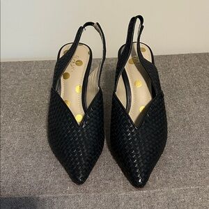 Boden Navy Blue Woven Slingback Heels